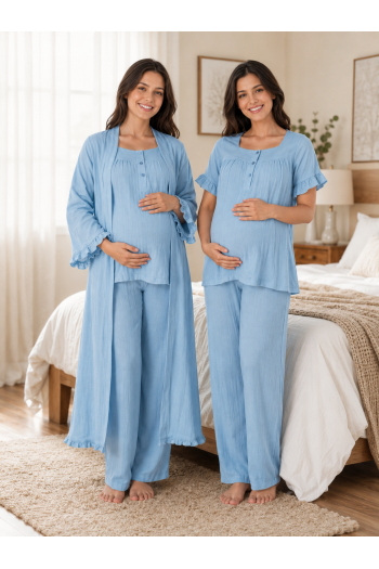 Effort İndigo Müslin Kumaş %100 Pamuk Hamile Lohusa Pijama Takımı Sabahlık 3084 Effort İndigo Müslin Kumaş %100 Pamuk Hamile Lohusa Pijama Takımı Sabahlık 3084